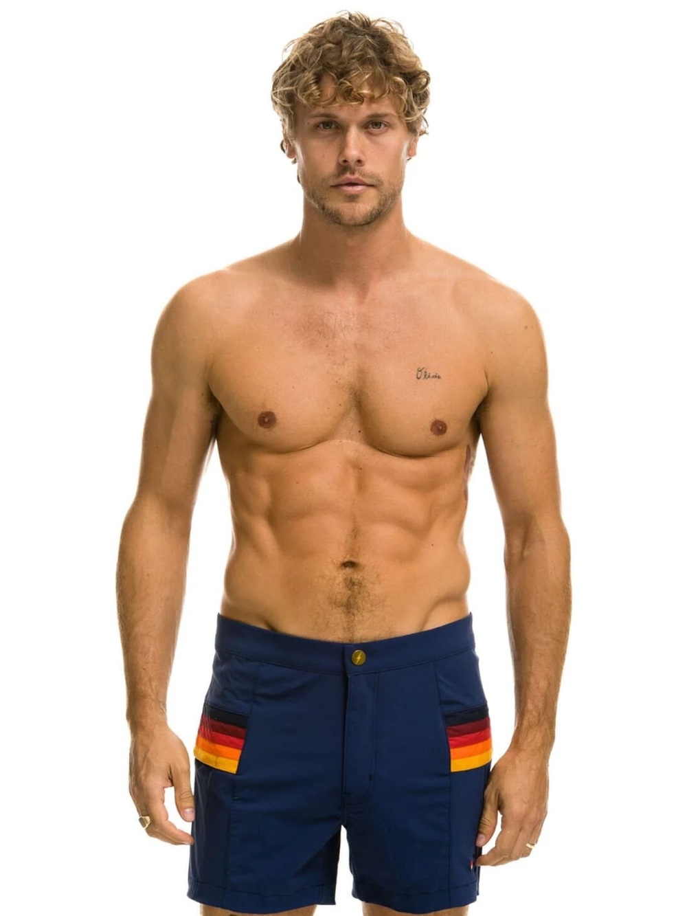 Aviator Nation Men’s Horizontal 5 Stripe Flex Shorts Navy